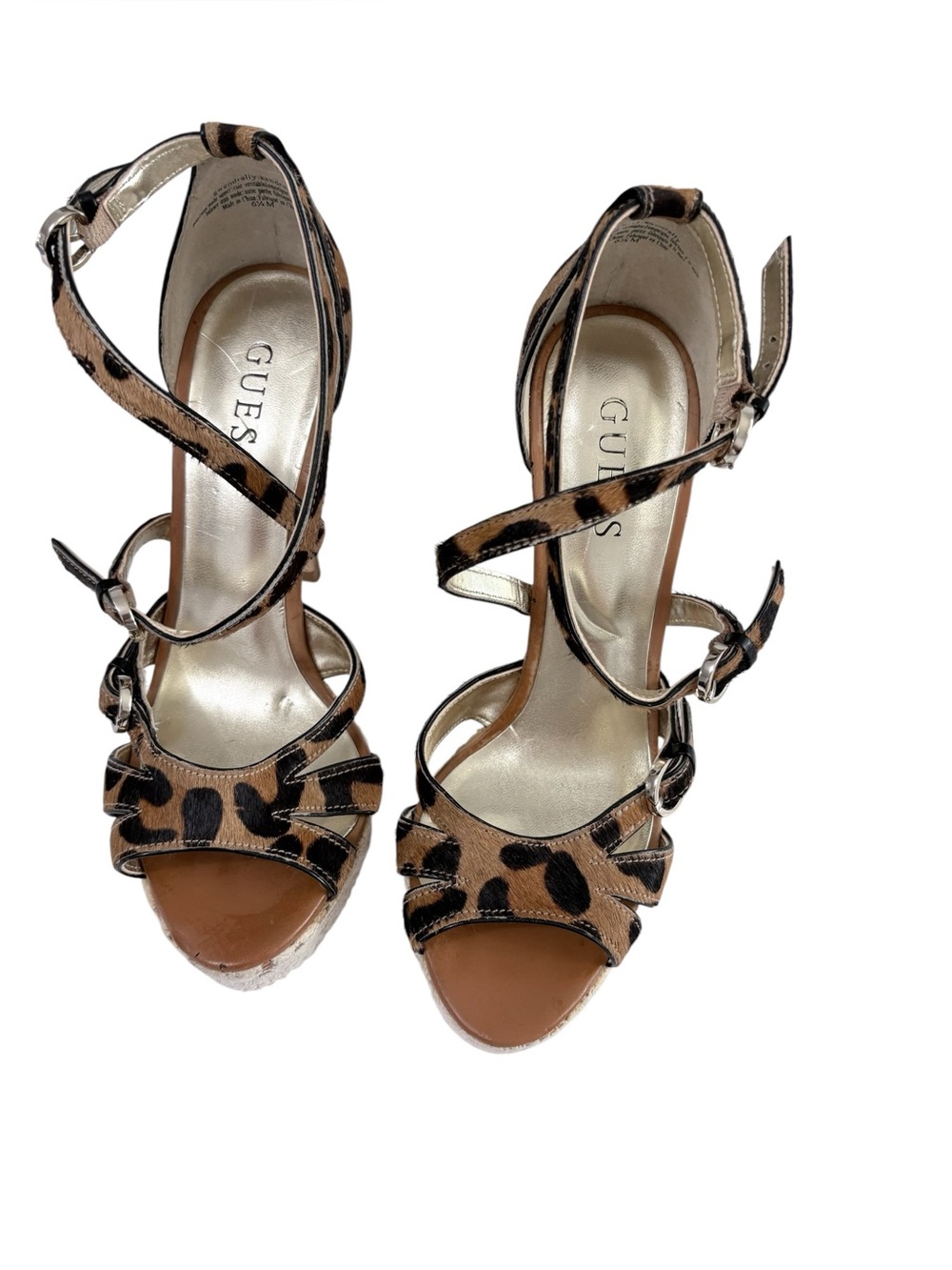 GUESS Brown Animal Print Strappy 5’’ Heels SZ 6.5 Preppy Sandals